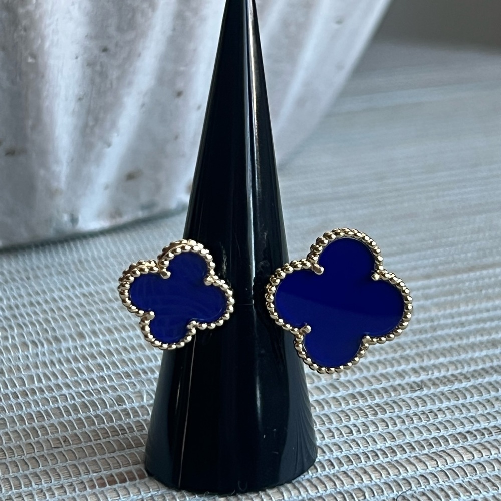 Gold-Trim Blue Clover Enamel Ring - Women's Fashion Ring